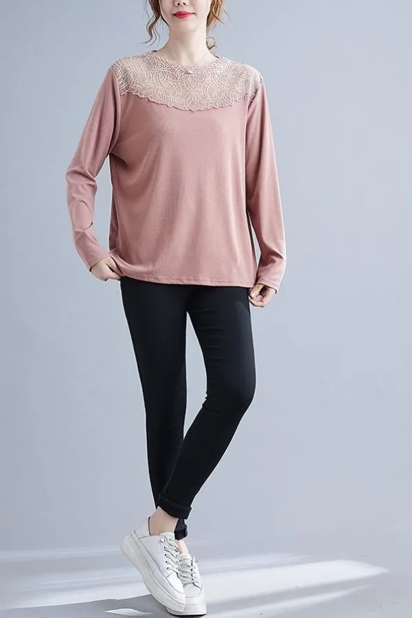 Plus Size Lace Neck Blouse