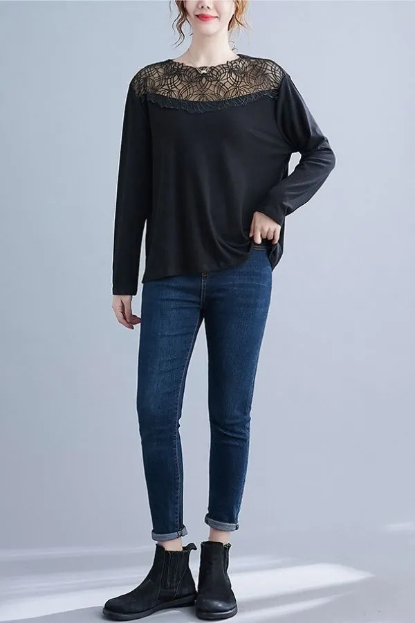 Plus Size Lace Neck Blouse