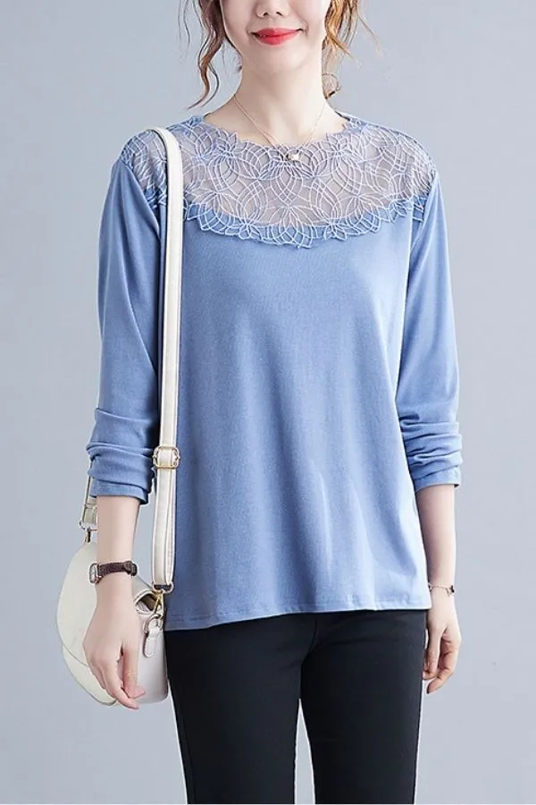 Plus Size Lace Neck Blouse