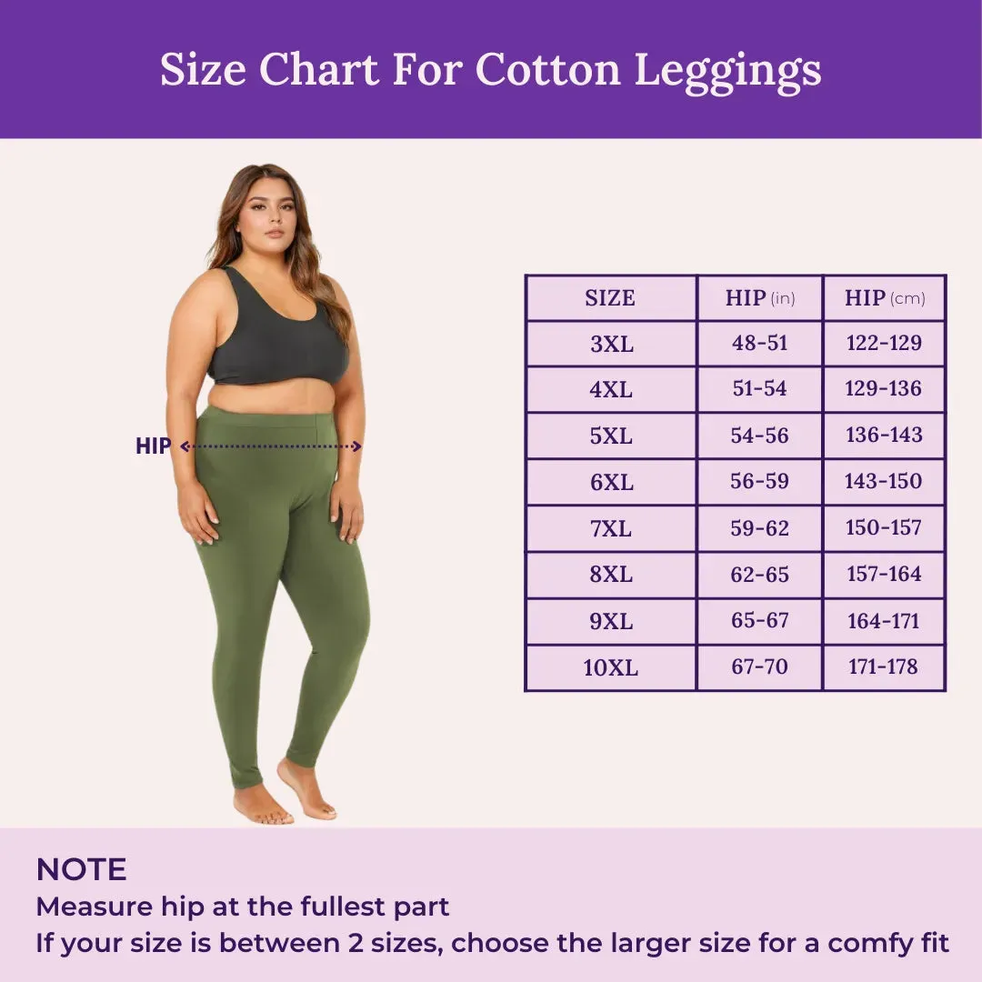 Plus Size Leggings For Women | High Waist | Ankle Length | Soft Cotton & Elastane Blend | Non-See-Through | Gusset Crotch Prevents Ripping