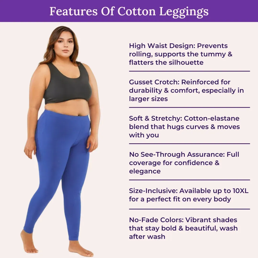 Plus Size Leggings For Women | High Waist | Ankle Length | Soft Cotton & Elastane Blend | Non-See-Through | Gusset Crotch Prevents Ripping