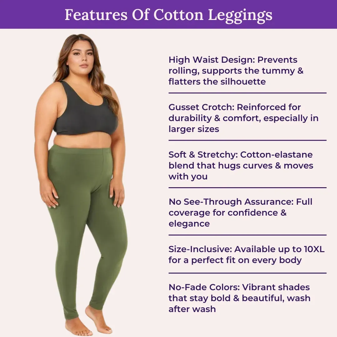 Plus Size Leggings For Women | High Waist | Ankle Length | Soft Cotton & Elastane Blend | Non-See-Through | Gusset Crotch Prevents Ripping