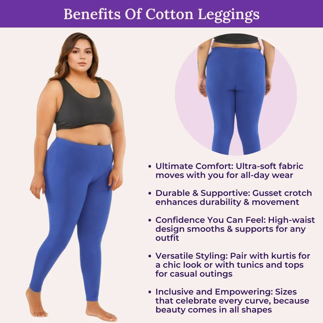Plus Size Leggings For Women | High Waist | Ankle Length | Soft Cotton & Elastane Blend | Non-See-Through | Gusset Crotch Prevents Ripping