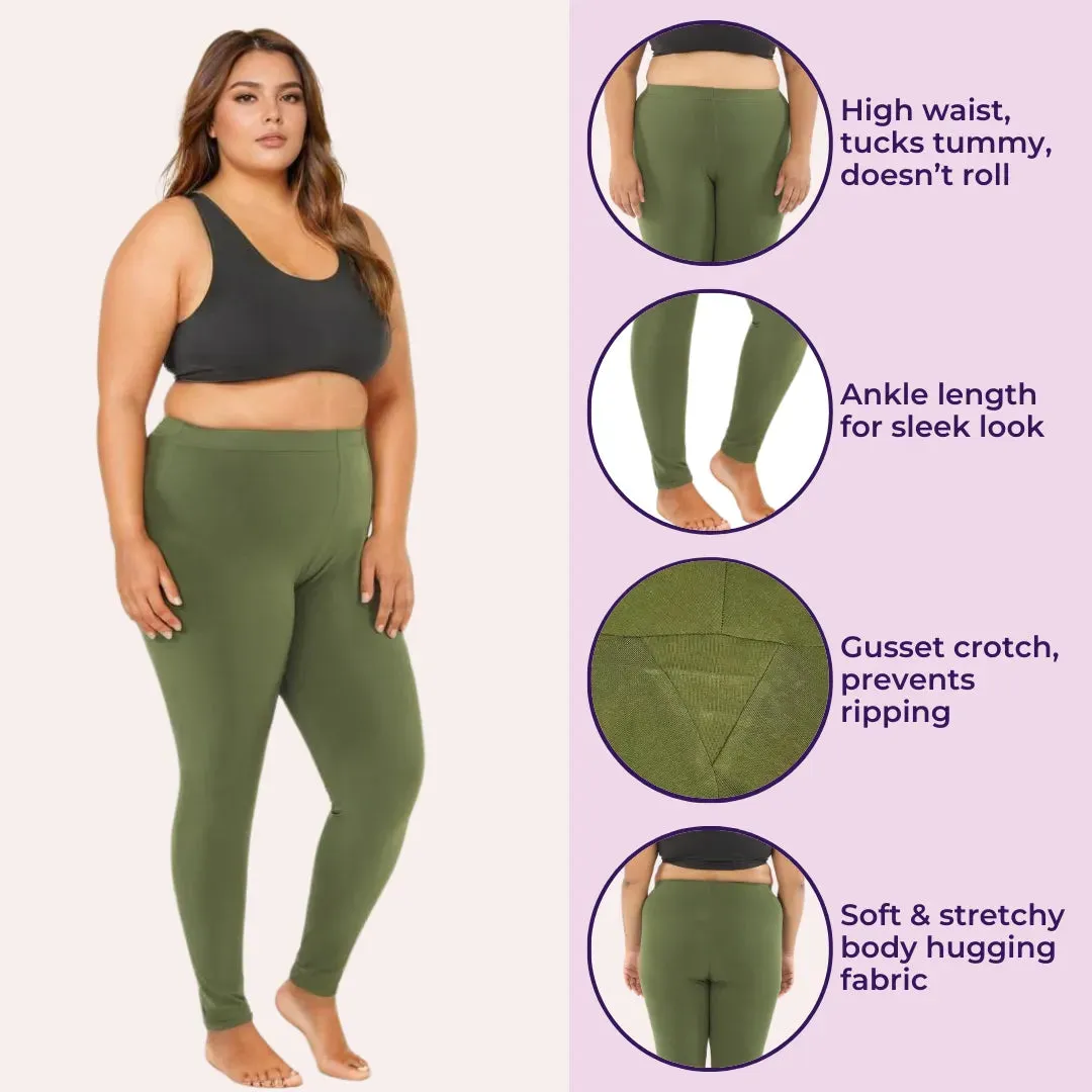 Plus Size Leggings For Women | High Waist | Ankle Length | Soft Cotton & Elastane Blend | Non-See-Through | Gusset Crotch Prevents Ripping