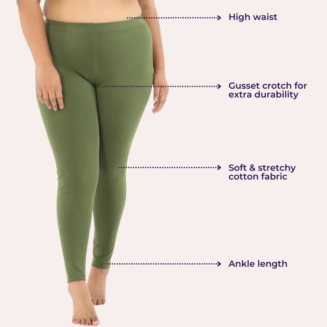 Plus Size Leggings For Women | High Waist | Ankle Length | Soft Cotton & Elastane Blend | Non-See-Through | Gusset Crotch Prevents Ripping