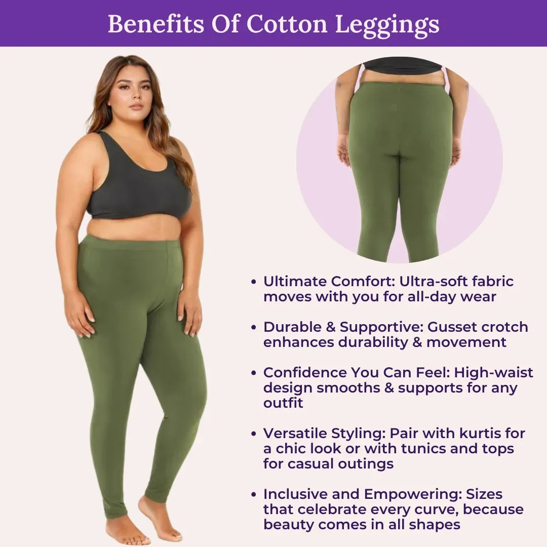 Plus Size Leggings For Women | High Waist | Ankle Length | Soft Cotton & Elastane Blend | Non-See-Through | Gusset Crotch Prevents Ripping