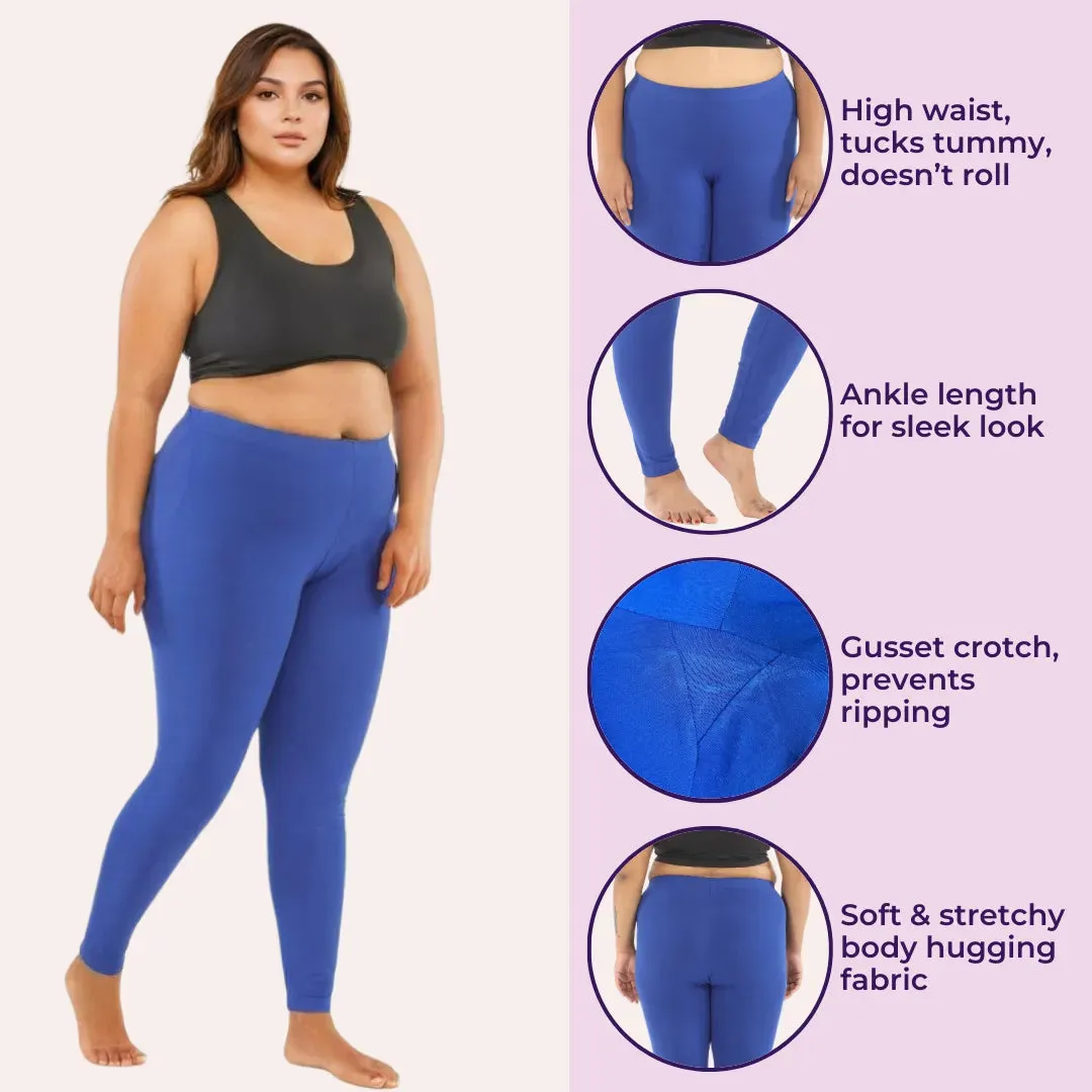 Plus Size Leggings For Women | High Waist | Ankle Length | Soft Cotton & Elastane Blend | Non-See-Through | Gusset Crotch Prevents Ripping