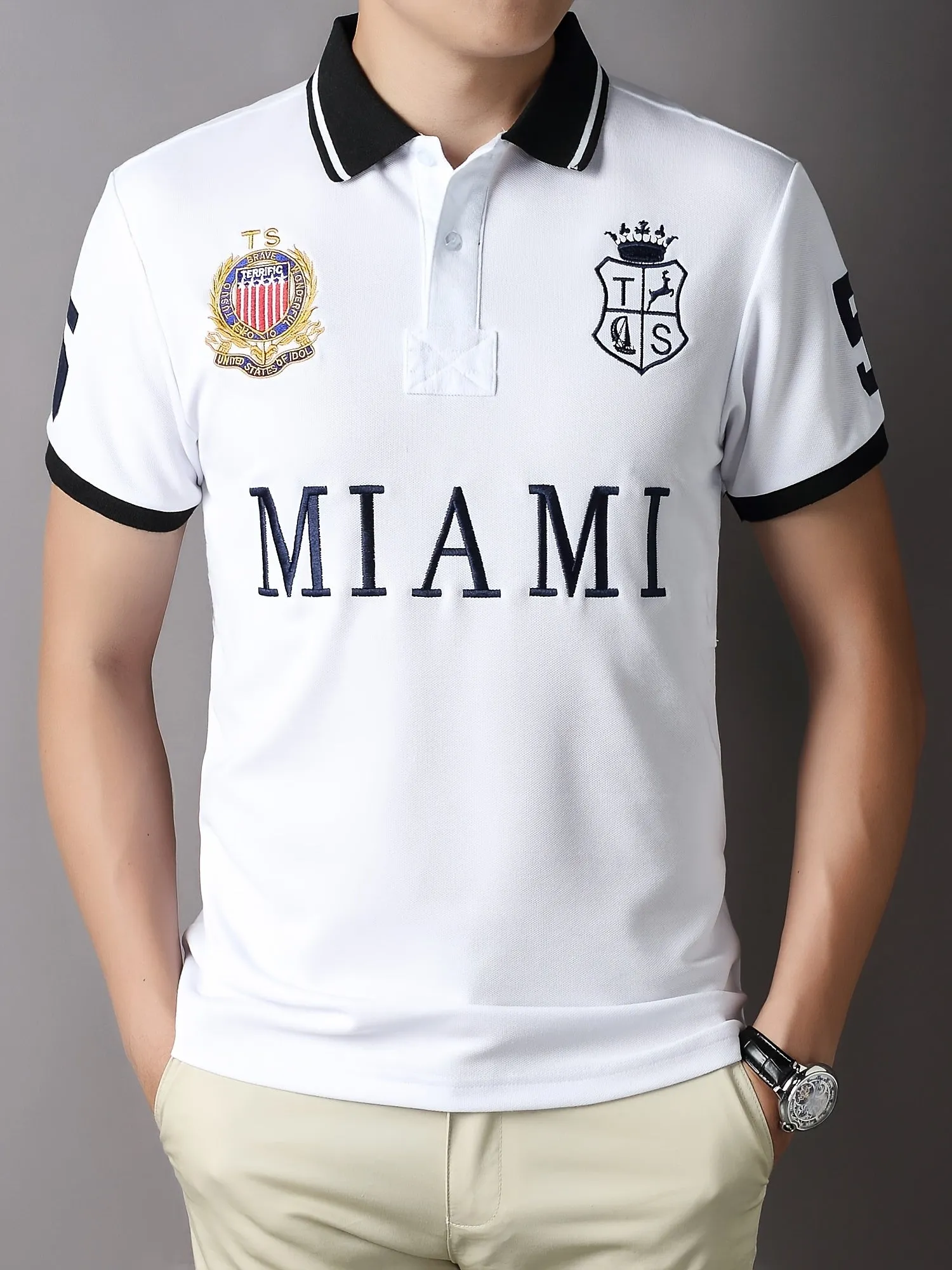 Plus Size Men's Alphabet Embroidery Polo Shirts, Casual Cotton Polo Shirts Tops For Big And Tall Guys Best Sellers Gifts