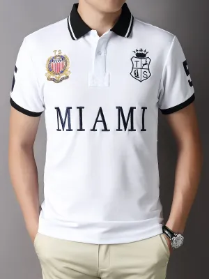 Plus Size Men's Alphabet Embroidery Polo Shirts, Casual Cotton Polo Shirts Tops For Big And Tall Guys Best Sellers Gifts
