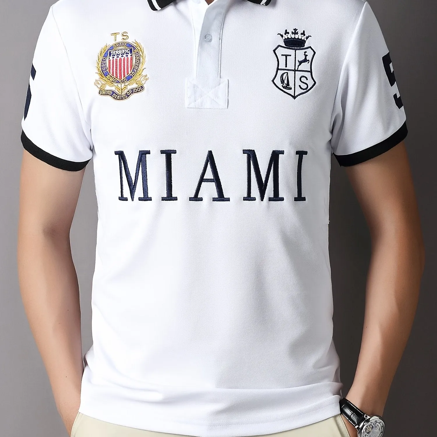 Plus Size Men's Alphabet Embroidery Polo Shirts, Casual Cotton Polo Shirts Tops For Big And Tall Guys Best Sellers Gifts