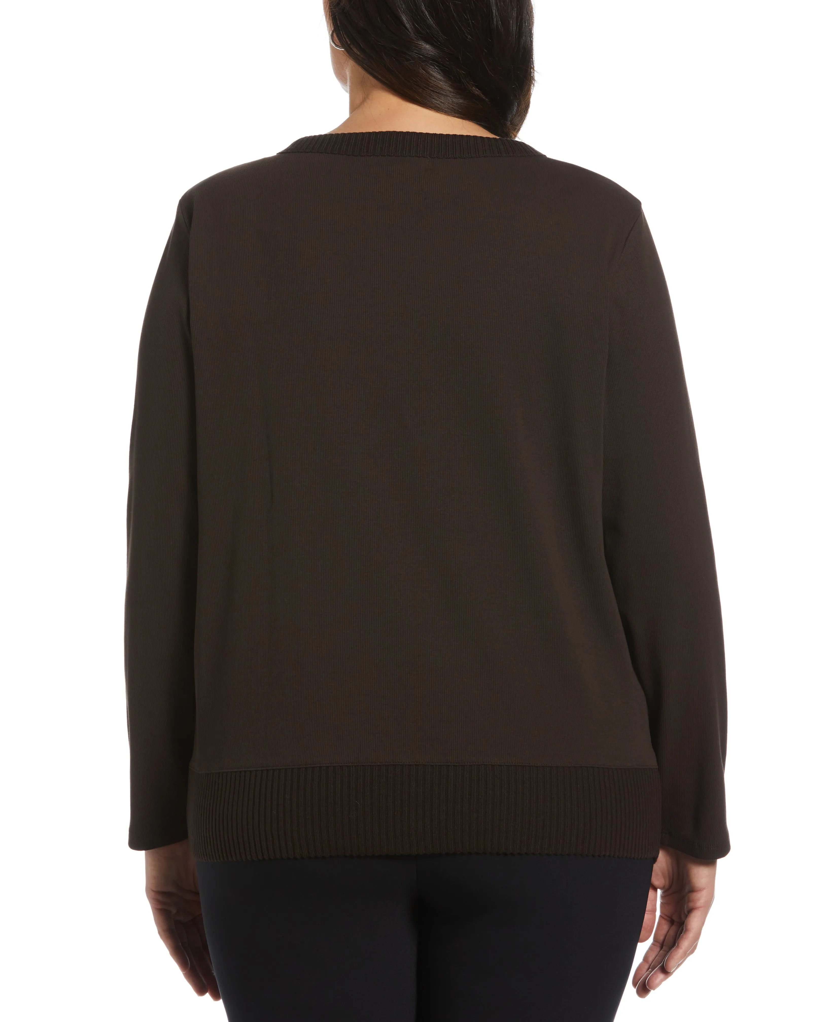 Plus Size Ribbed Asymmetrical Fringe Hem Top