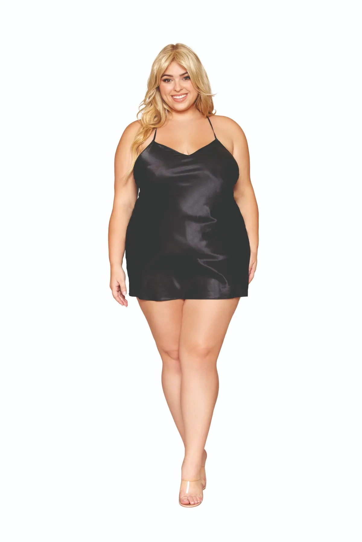 Plus Size Satin Robe and Chemise Set