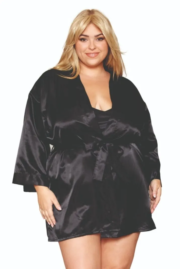 Plus Size Satin Robe and Chemise Set
