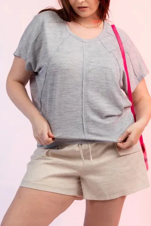 Plus Size Short Sleeve Open Seam Top