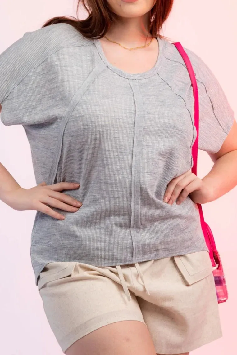 Plus Size Short Sleeve Open Seam Top