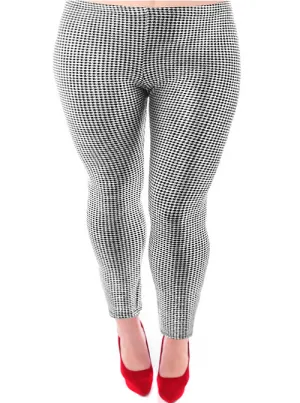 Plus Size Sparkling Houndstooth Silver Leggings
