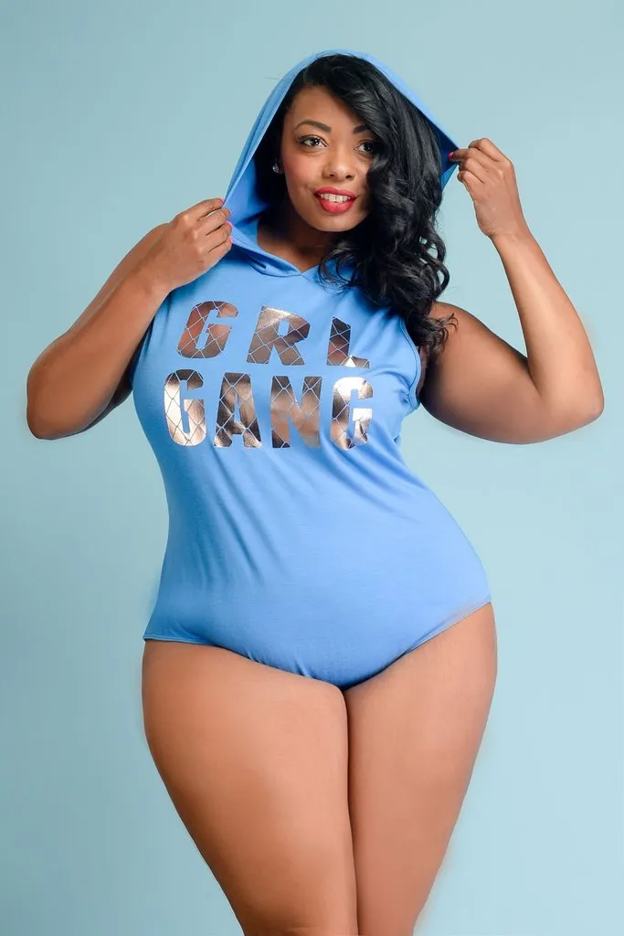 Plus Size Street Stylish Gang Hooded Bodysuit