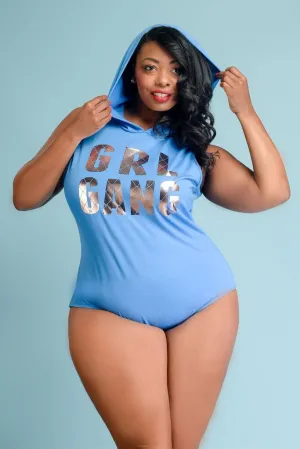 Plus Size Street Stylish Gang Hooded Bodysuit