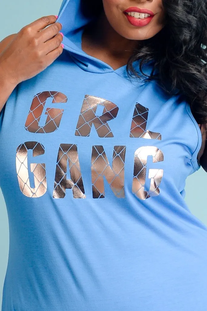 Plus Size Street Stylish Gang Hooded Bodysuit