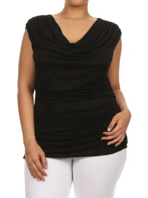 Plus Size Stylish Draped Black Top