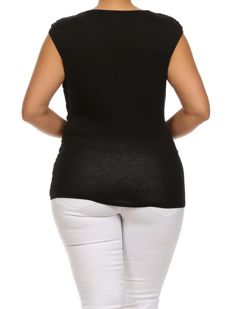 Plus Size Stylish Draped Black Top