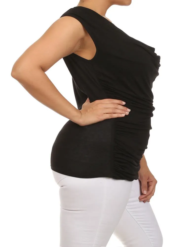 Plus Size Stylish Draped Black Top