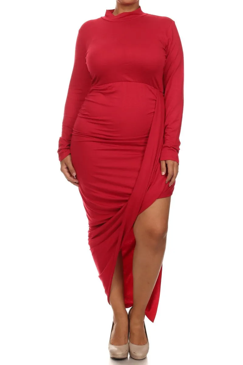 Plus Size Stylish Long Sleeve Open Slit Maxi Dress