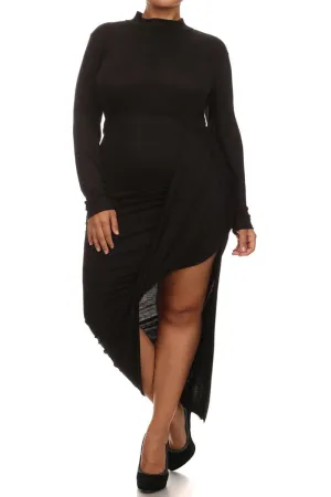 Plus Size Stylish Long Sleeve Open Slit Maxi Dress