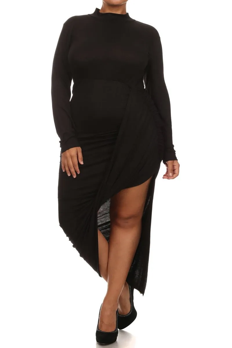 Plus Size Stylish Long Sleeve Open Slit Maxi Dress