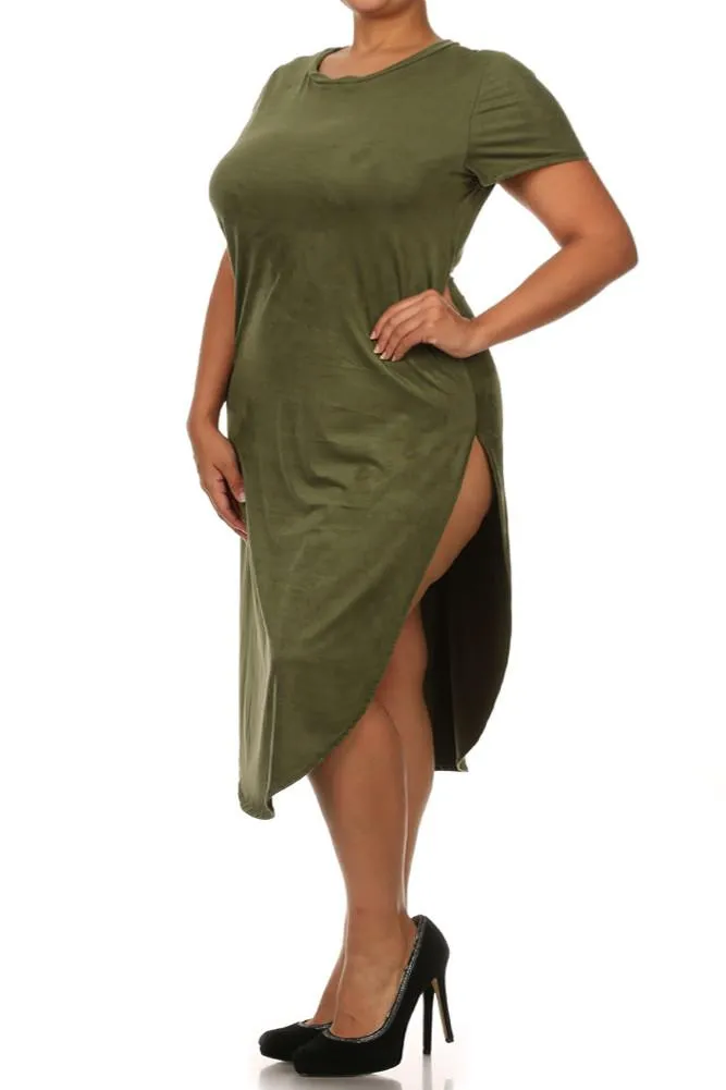 Plus Size Stylish Suede Olive Maxi Tee