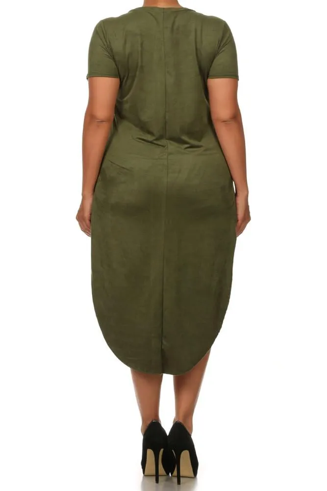 Plus Size Stylish Suede Olive Maxi Tee