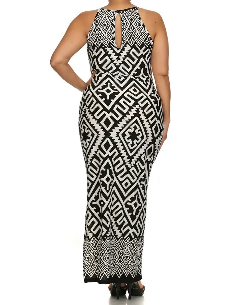 Plus Size Stylish Tribal Print Maxi Dress