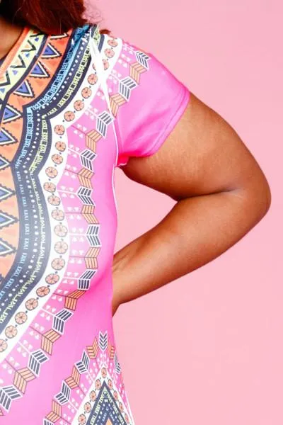 Plus Size Stylish Tropical Print Mini Dress