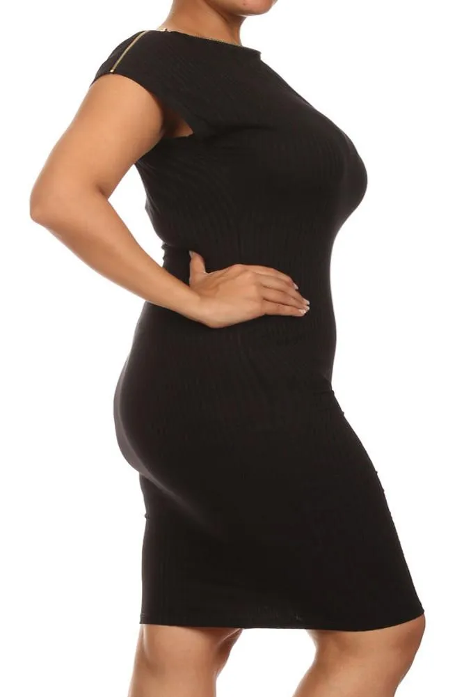Plus Size Stylish Zippered Neckline Midi Dress