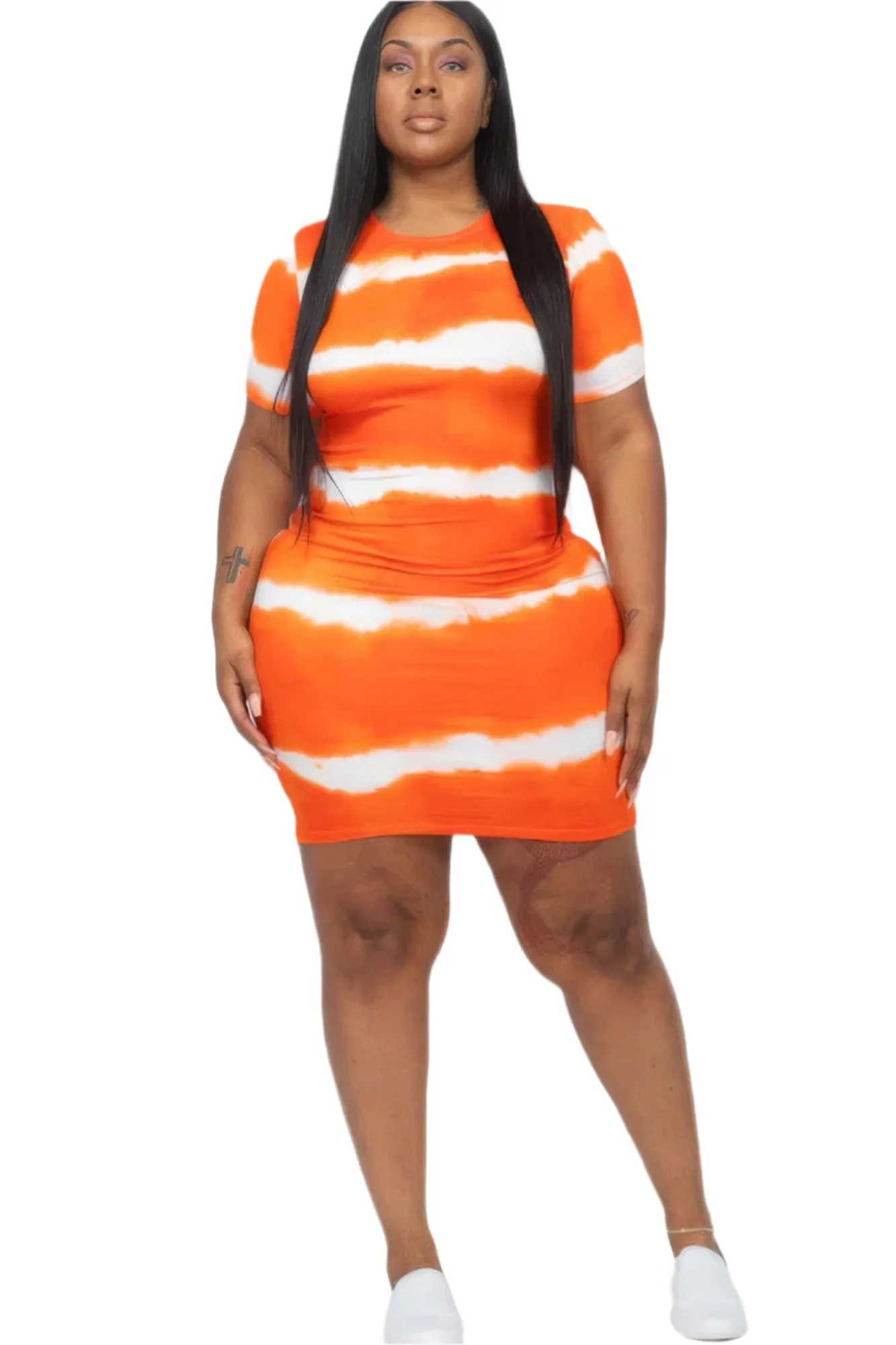 Plus Size Tie-dye Print Bodycon Dress