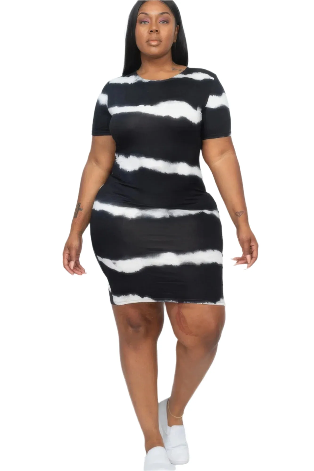 Plus Size Tie-dye Print Bodycon Dress