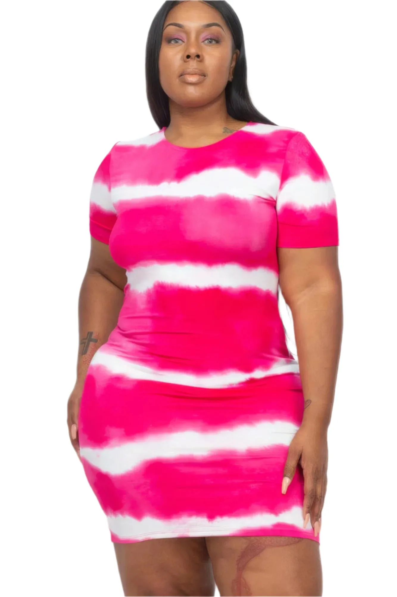 Plus Size Tie-dye Print Bodycon Dress
