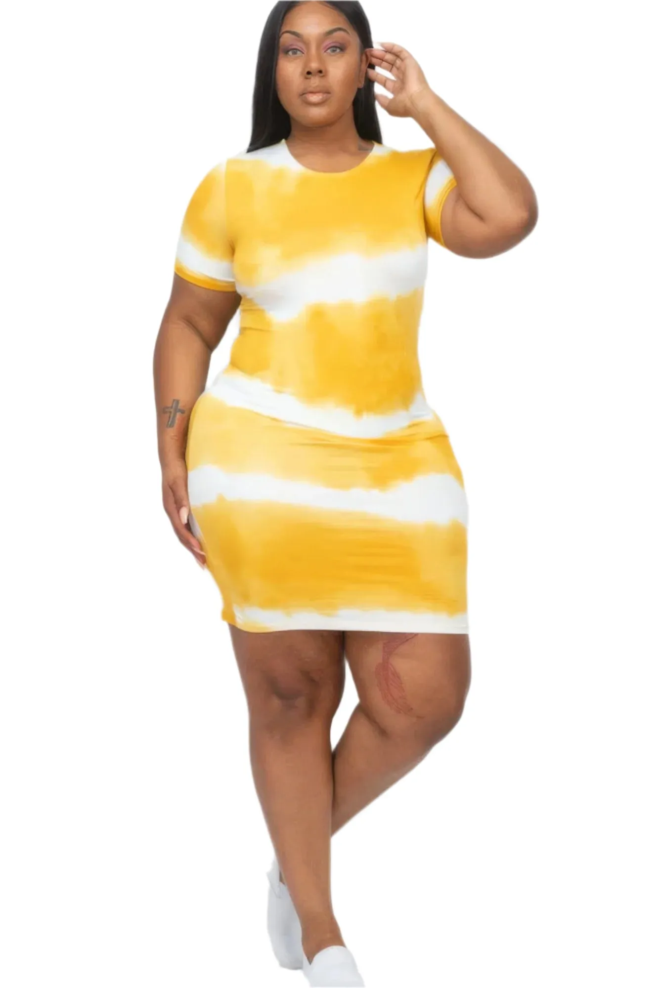 Plus Size Tie-dye Print Bodycon Dress