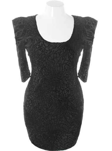 Plus Size Velvet Bold Shoulder Black Dress