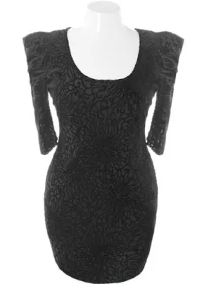 Plus Size Velvet Bold Shoulder Black Dress