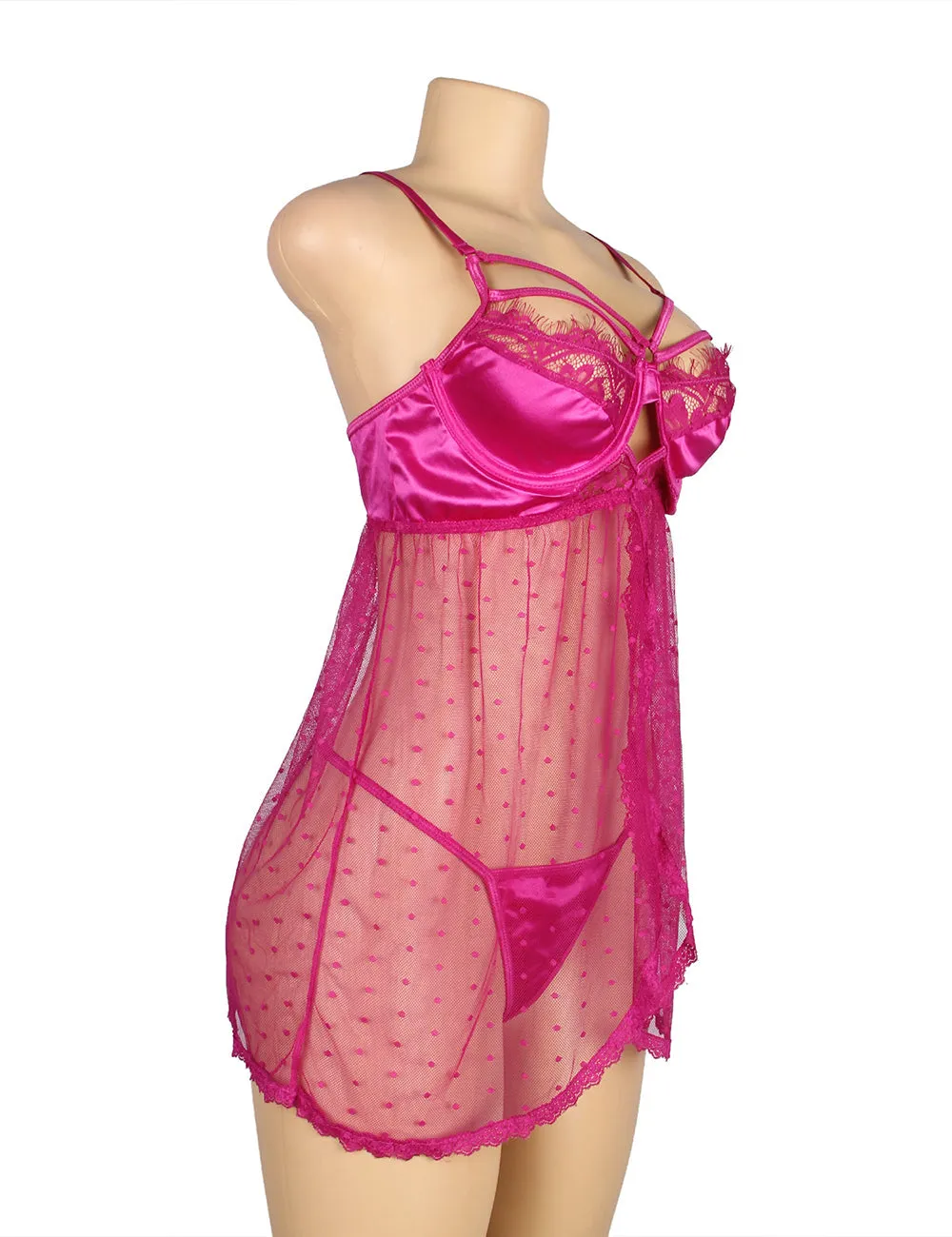 Purple Open Front Dot Patterns Comfortable Mesh Babydoll
