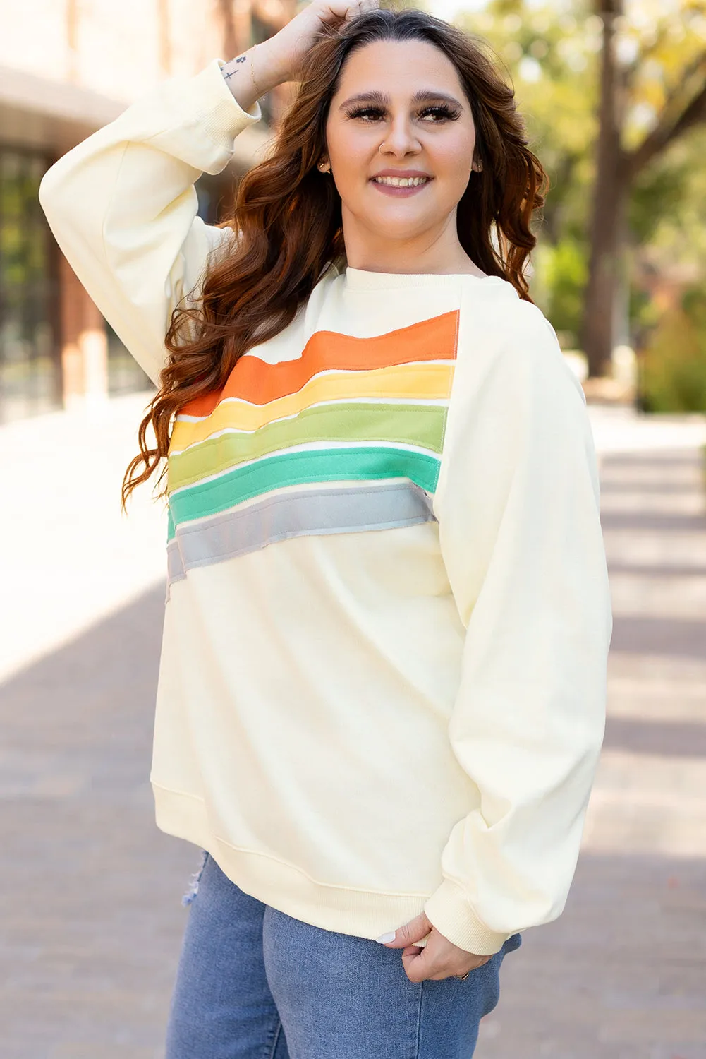 Rainbow Crew Neck Plus Size Sweatshirt