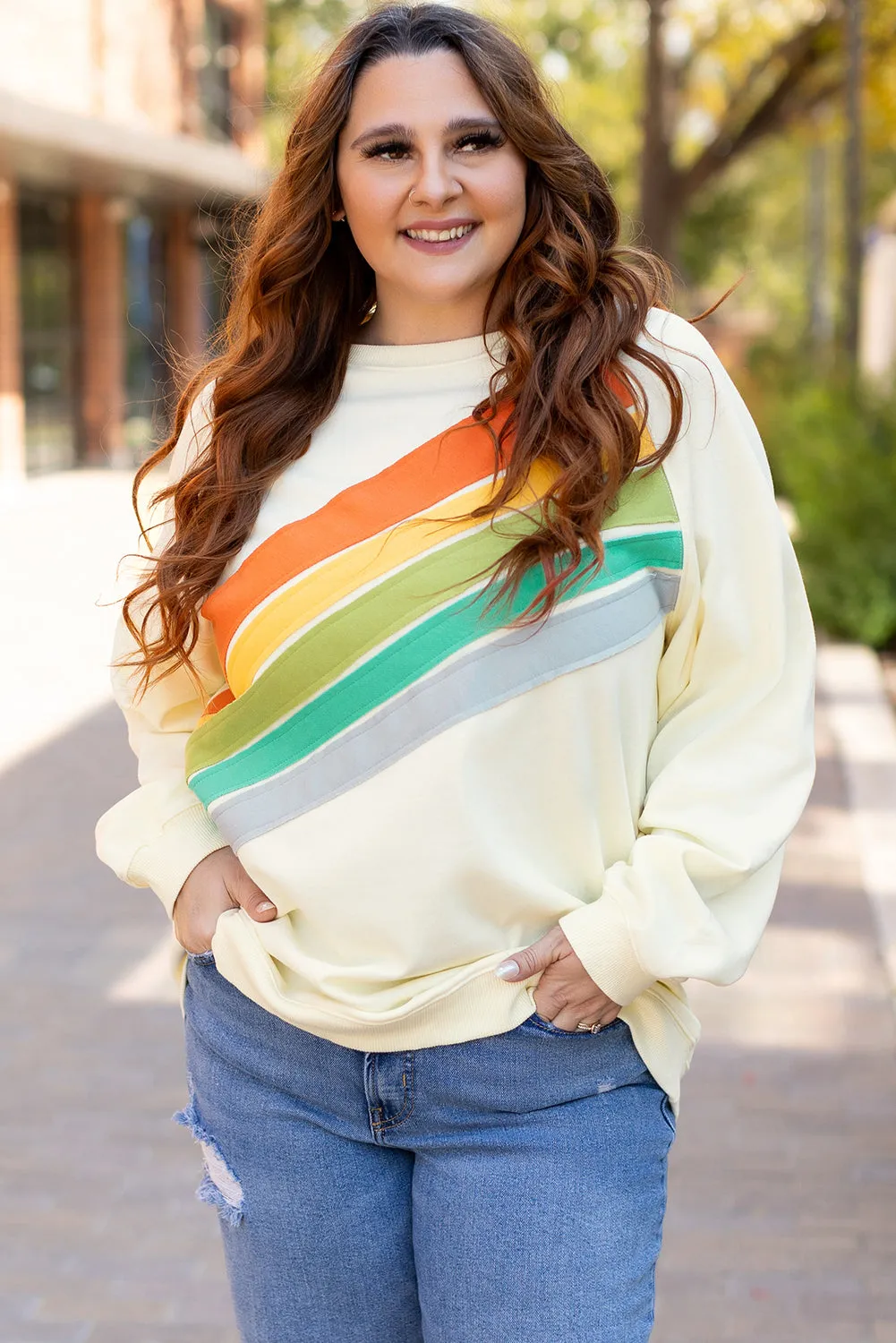 Rainbow Crew Neck Plus Size Sweatshirt