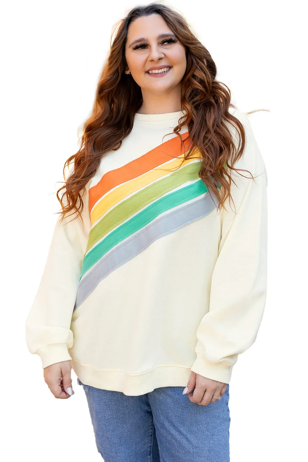 Rainbow Crew Neck Plus Size Sweatshirt