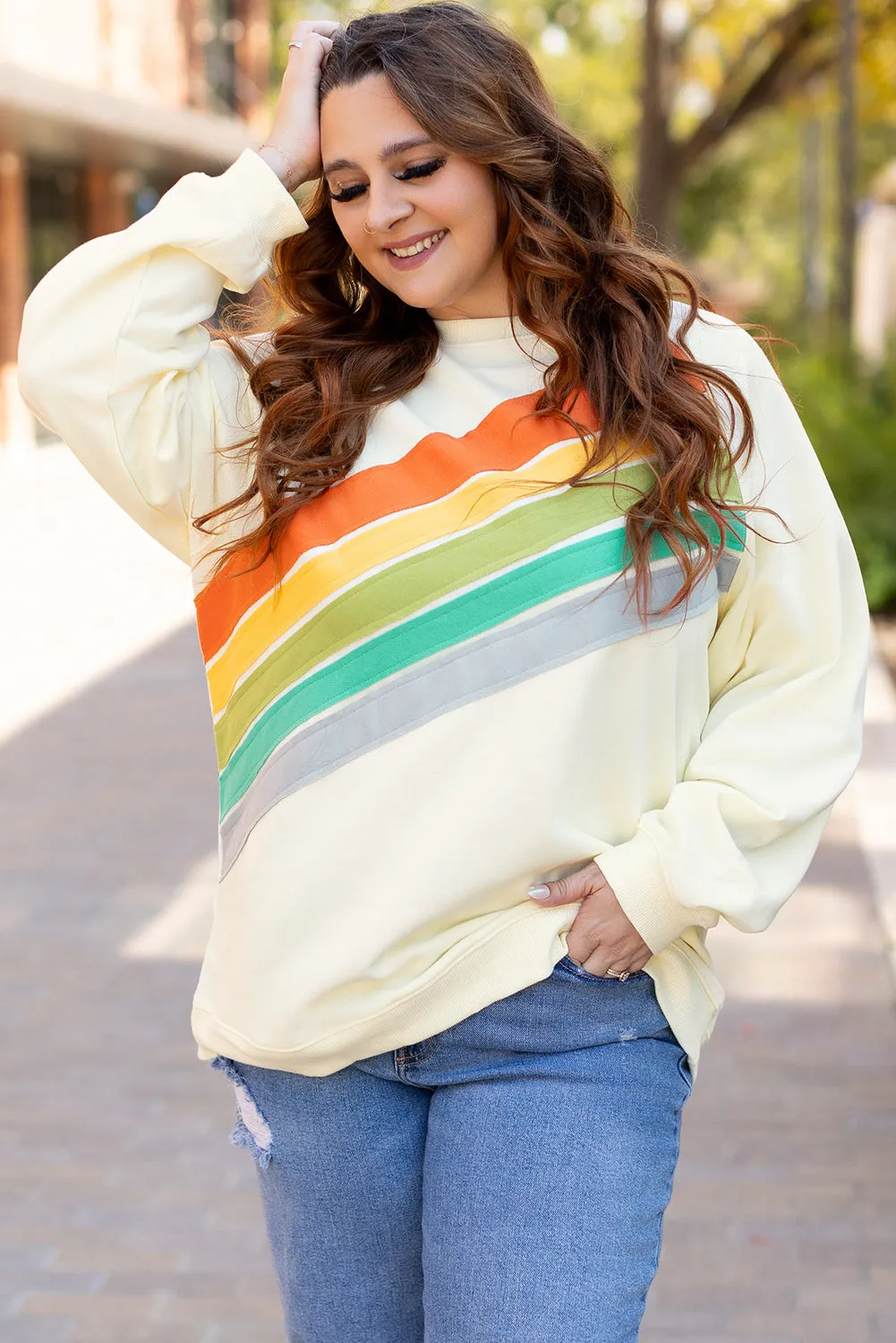 Rainbow Crew Neck Plus Size Sweatshirt
