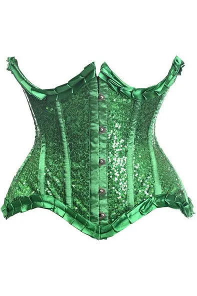Regal Green Sequin Steel-Boned Waist Cincher Corset