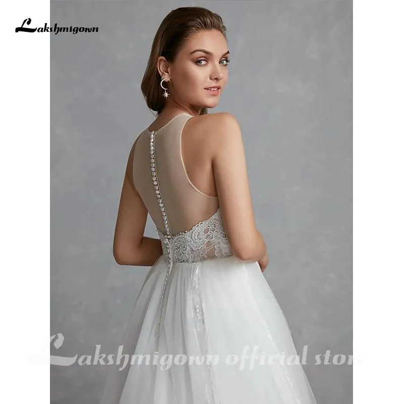 Roycebridal Glamorous Regular Straps Wedding Dresses Jewel Neck Court Train