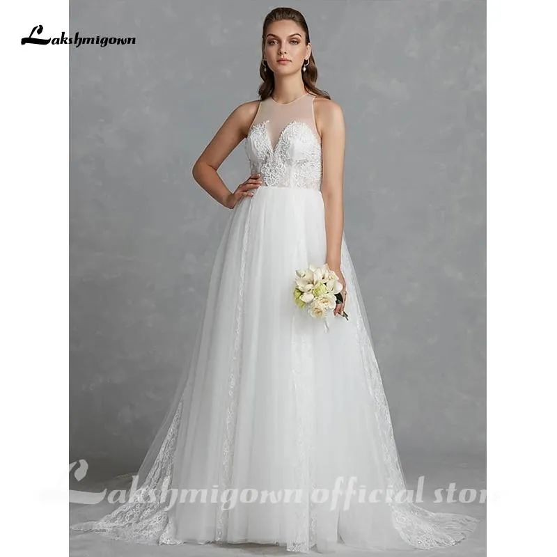 Roycebridal Glamorous Regular Straps Wedding Dresses Jewel Neck Court Train