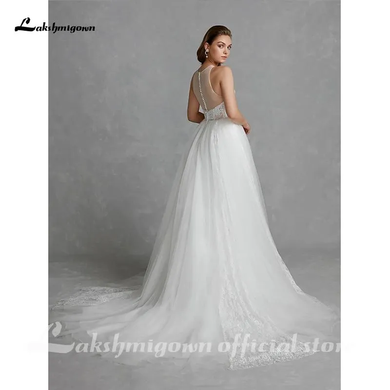 Roycebridal Glamorous Regular Straps Wedding Dresses Jewel Neck Court Train