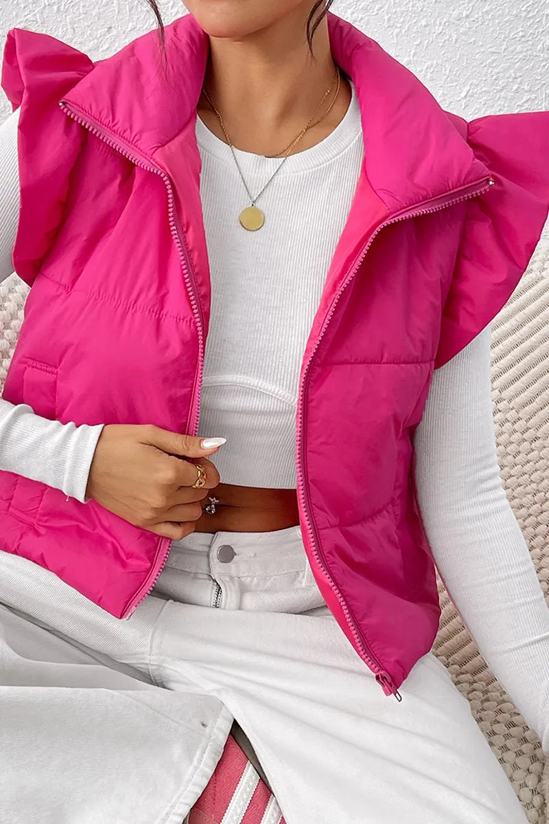 Ruffle Red Rose Zip Jacket Vest
